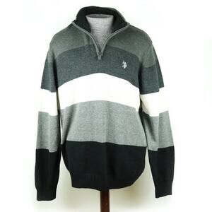U.S. POLO Assn. Black Grey Stripe Knit Pullover LG